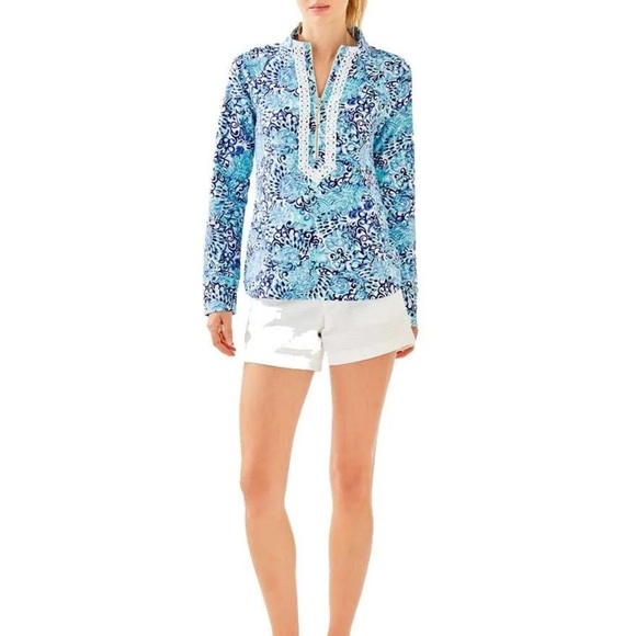Lilly Pulitzer Women's Blue Janie Pop Over Quarter Zip Sweatshirt Size S UPF 50 - Picture 2 of 15